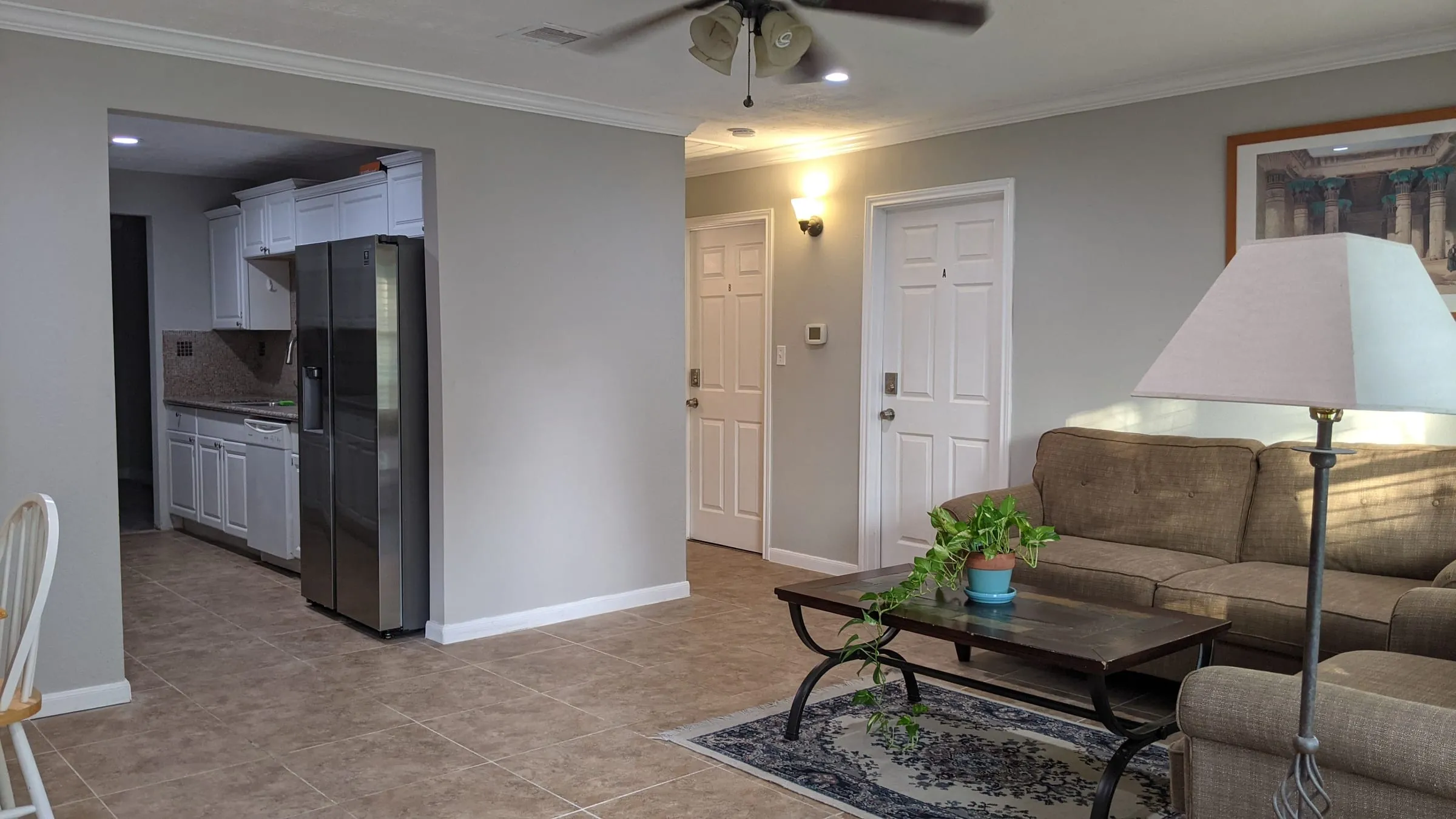 Furnished living room in a renovated home